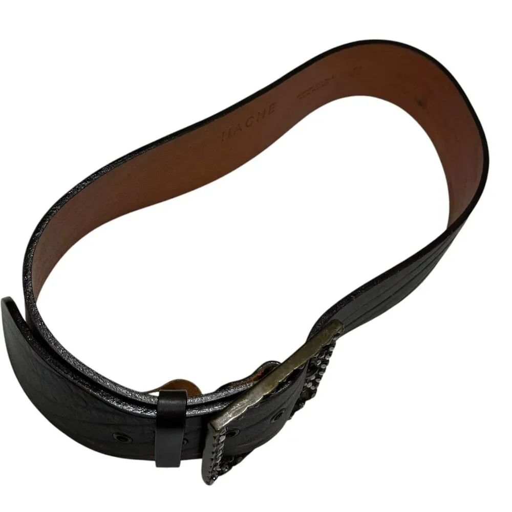 Hache Embellished Leather Western Belt Women's Size 90/105 Brown‎ Waist Thick